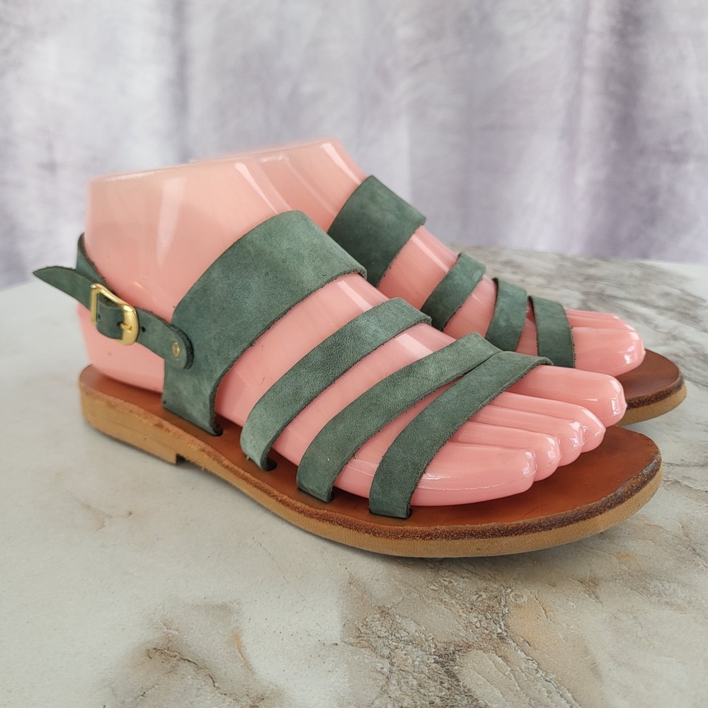 Nikos Greek Leather Sandals Green Women;'s Size 36/6